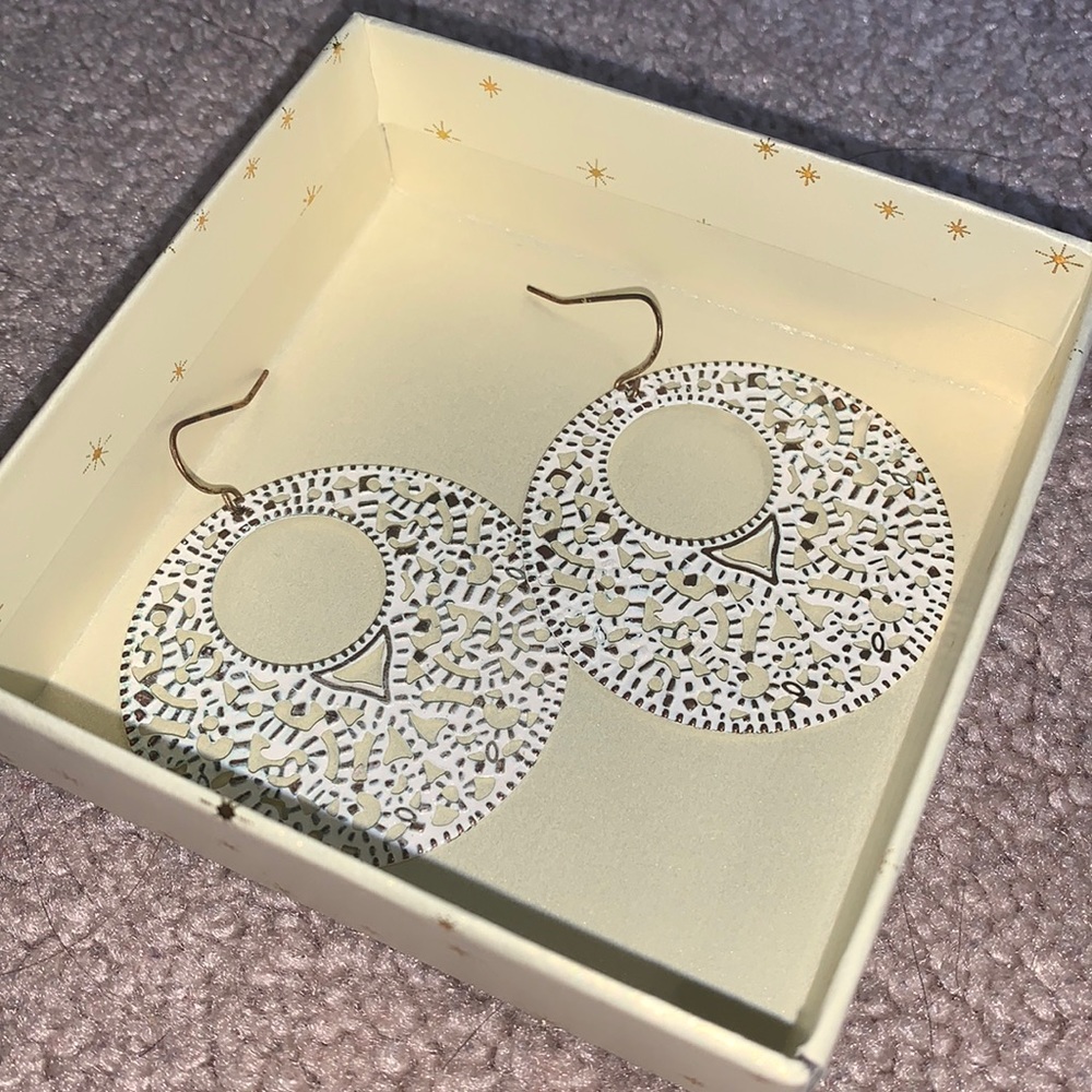 Boho white and gold earrings